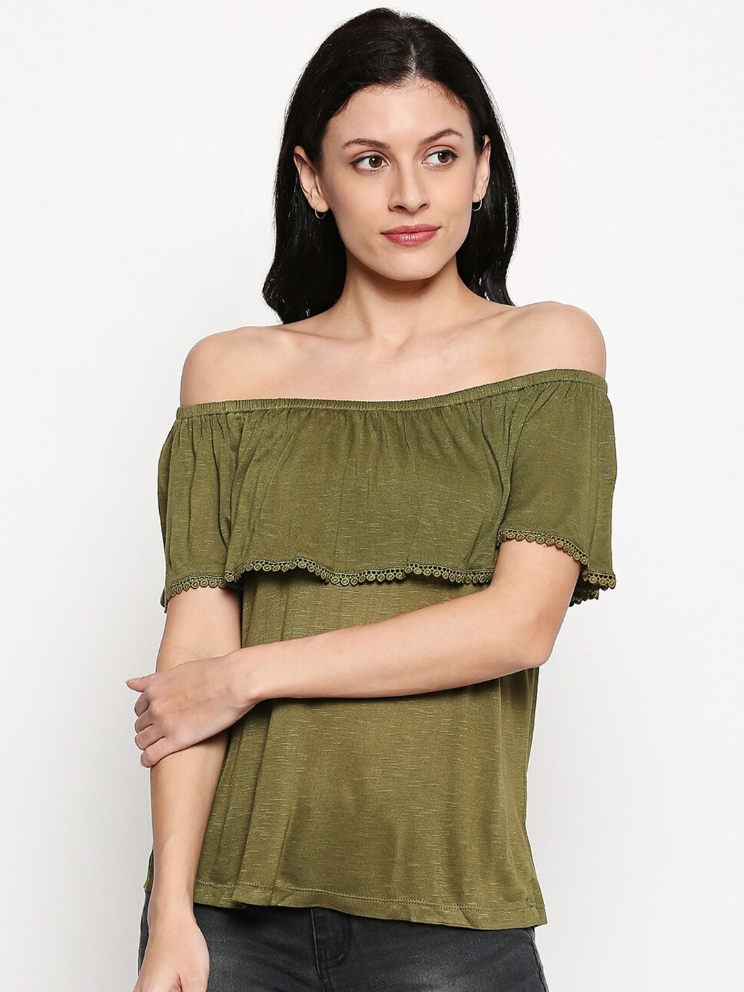 

People Olive Off-Shoulder Bardot Top