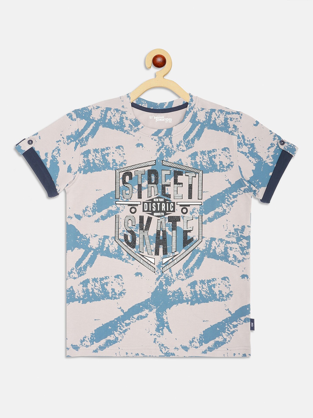 

Lil Tomatoes Boys Steel Grey Printed Short Roll-up Sleeves T-shirt With Free Pen