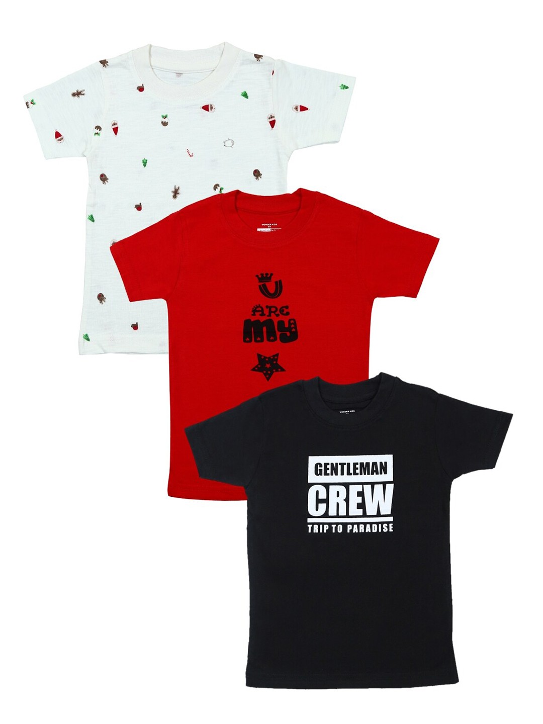 

Crunchy Fashion Boys White Red Black Typography 3 Printed Pure Cotton T-shirt