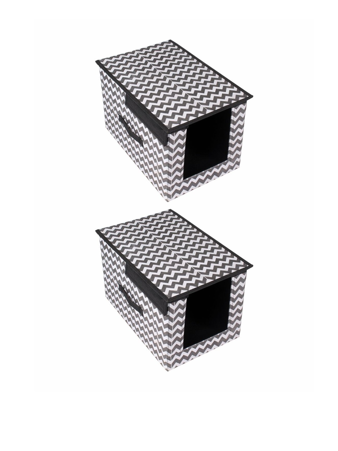 

prettykrafts Set Of 2 White & Black Printed Shirt Stacker Closet Organizer With Lid