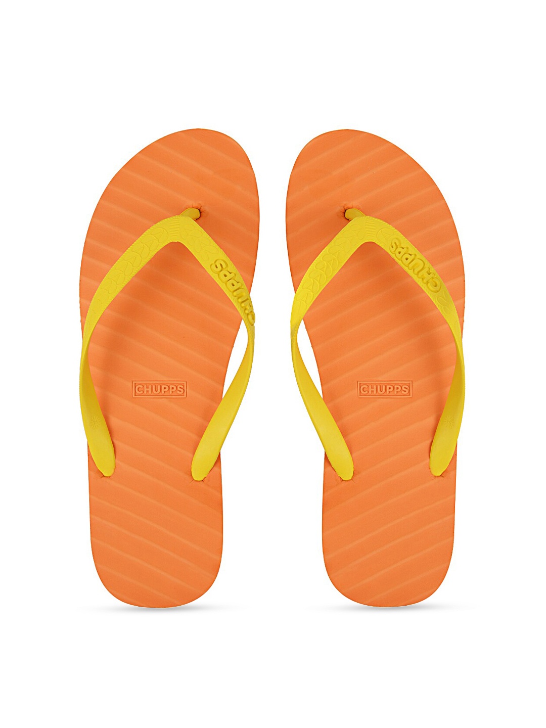 

CHUPPS Unisex Yellow & Peach-Coloured Striped Rubber Sustainable Thong Flip-Flops