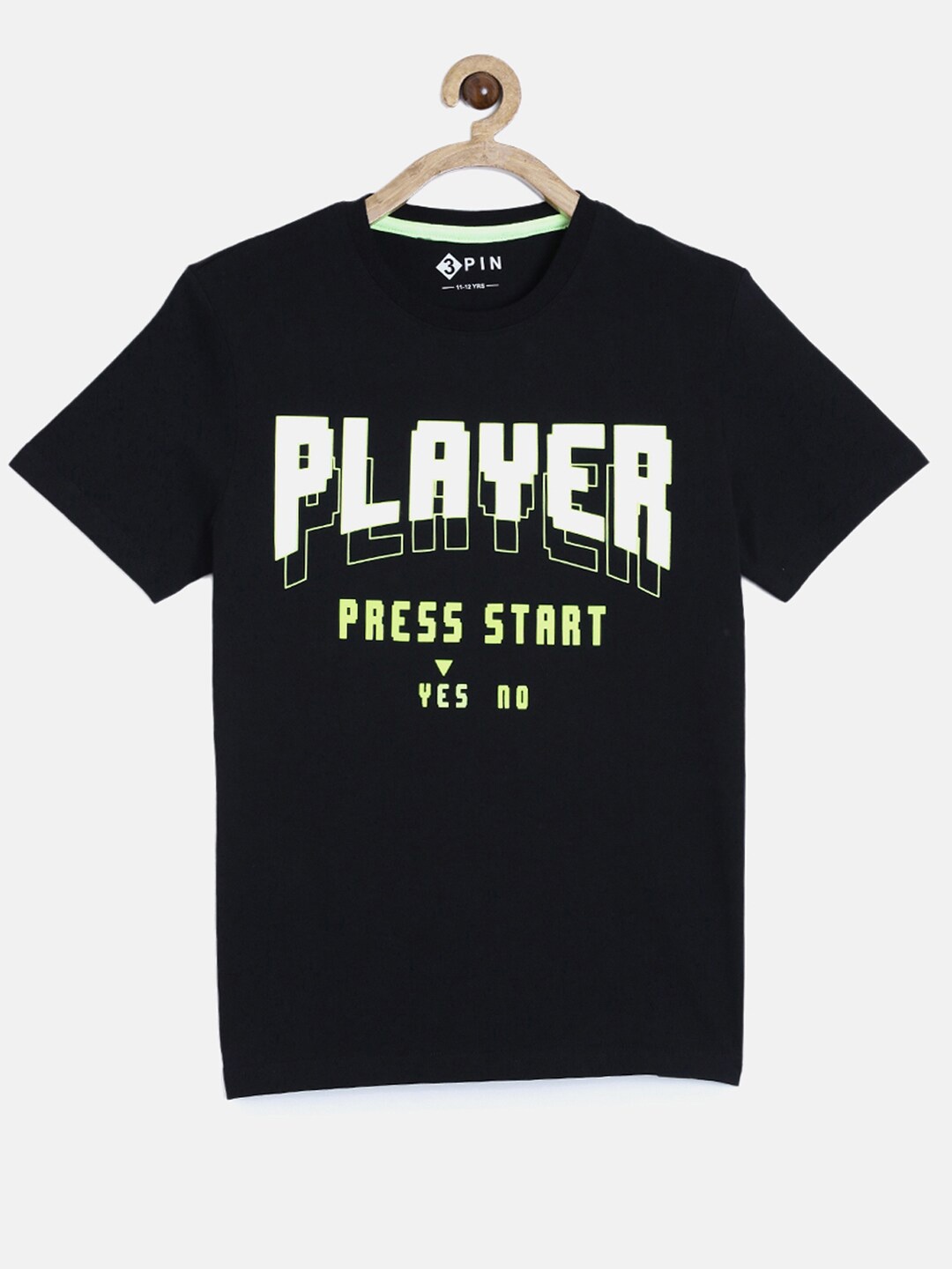 

3PIN Boys Black Typography Printed T-shirt