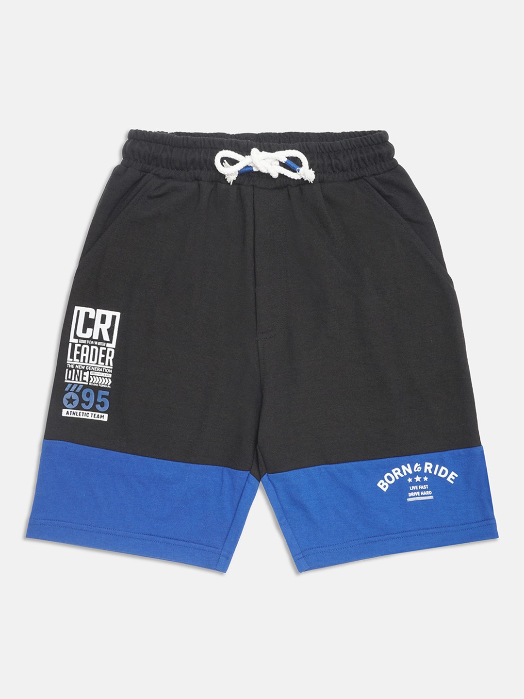 

Lil Tomatoes Boys Black Typography Colourblocked Mid-Rise Regular Shorts
