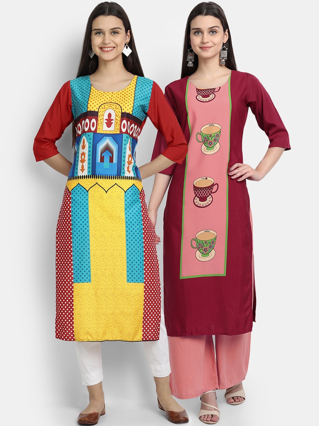 

Ethnic basket Women Pack of 2 Multicoloured Printed Crepe Kurta, Multi