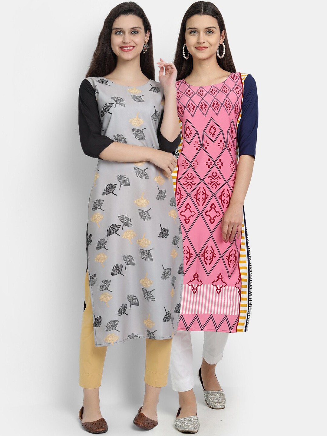 

Ethnic basket Women Pack Of 2 Digitally Printed Crepe Straight Kurta, Grey