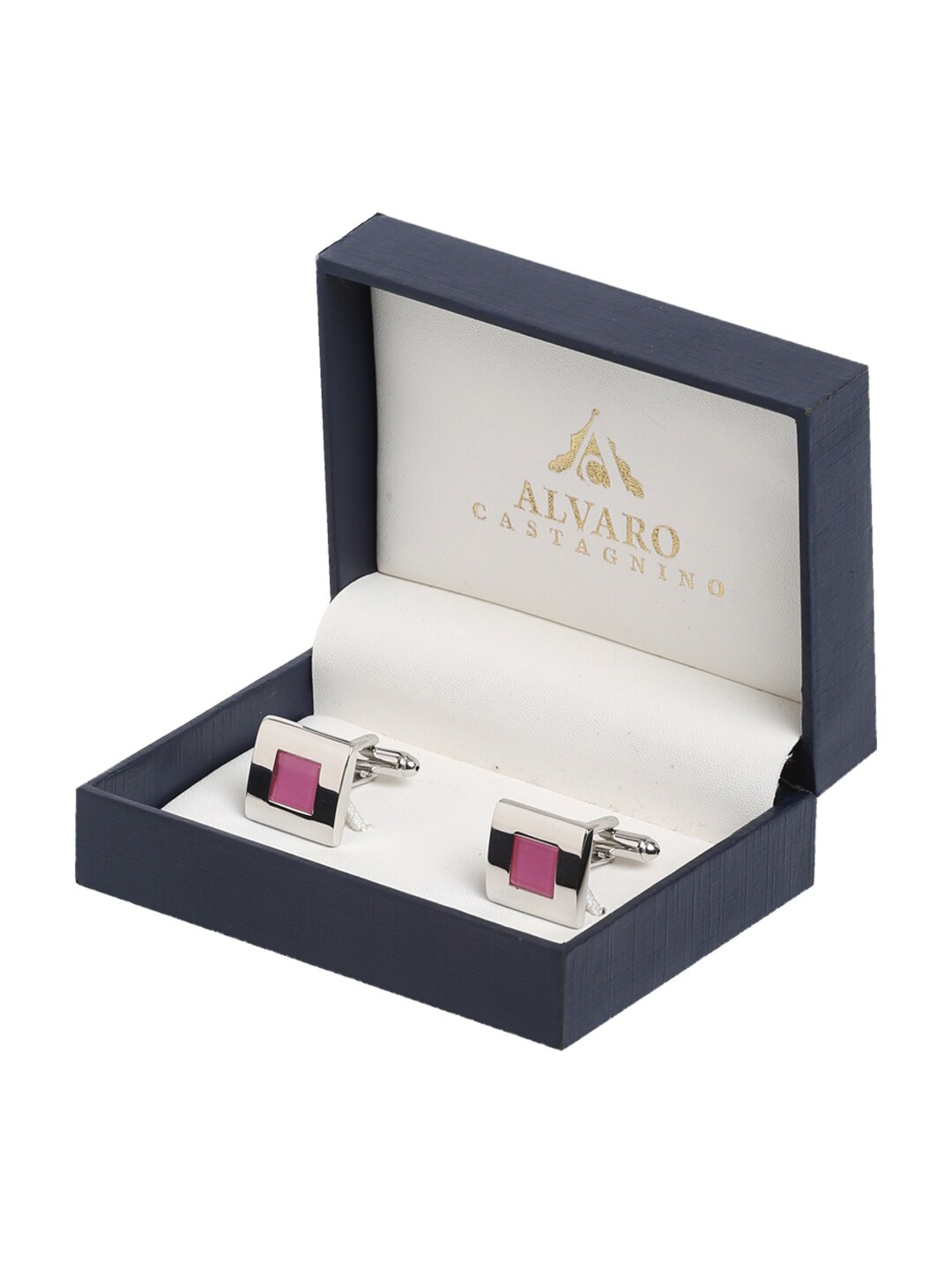 

Alvaro Castagnino Silver-Toned & Pink Cufflink