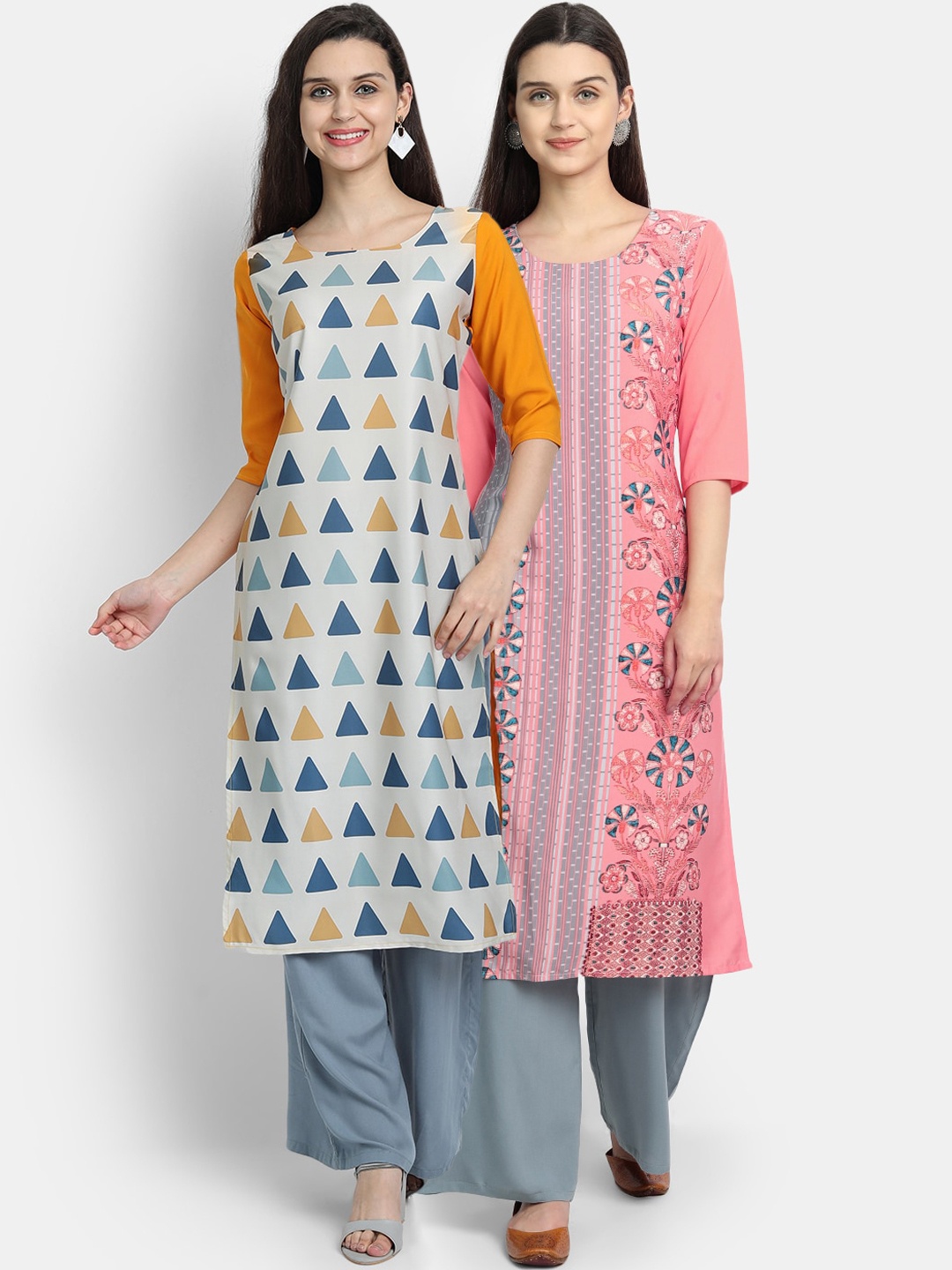 

Ethnic basket Pack Of 2 Women Multi Geometric Printed Crepe Kurta