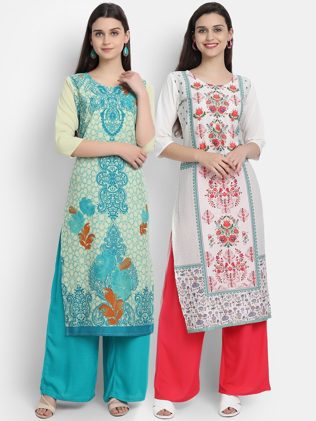 

Ethnic basket Women Pack Of 2 Digitally Printed Crepe Straight Kurta, Blue