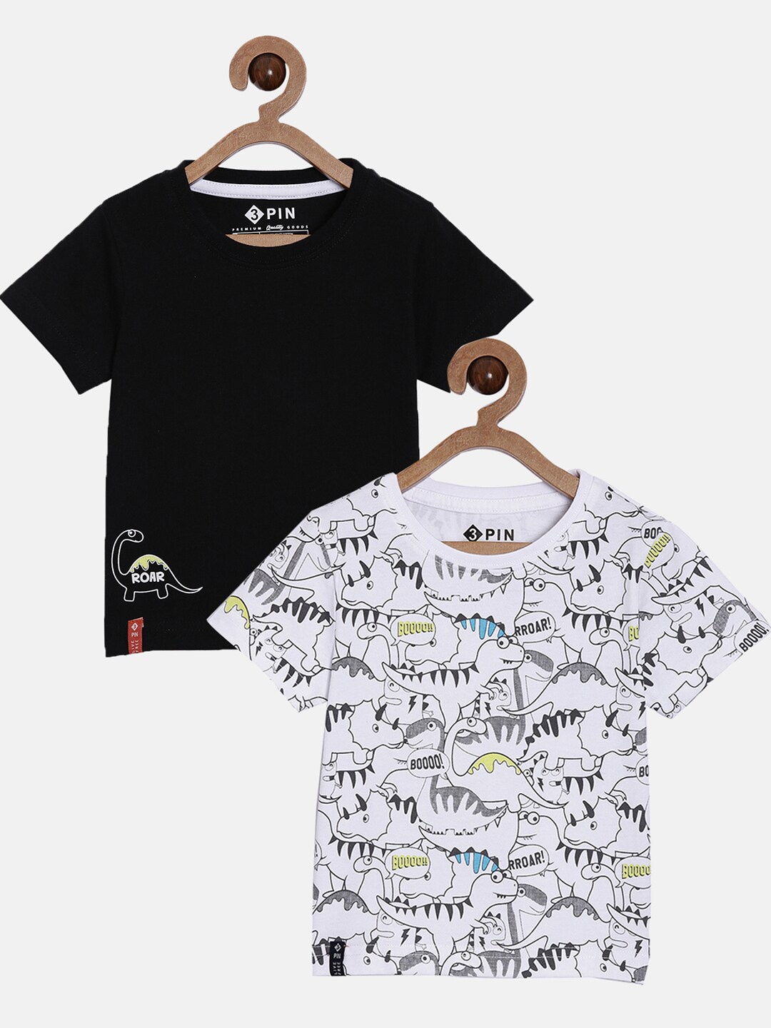 

3PIN Boys Black & White 2 Dinosaur Printed T-shirt