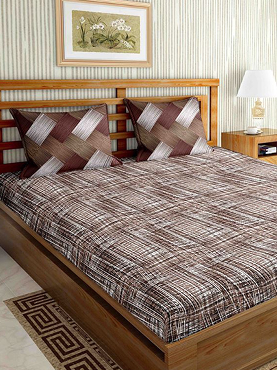 

BELLA CASA Brown & White 144 TC Cotton King Bedsheet with 2 Pillow Covers