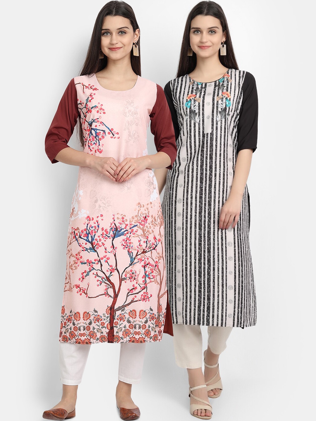 

Ethnic basket Women Pack of 2 Pink & Black Printed Crepe Kurta