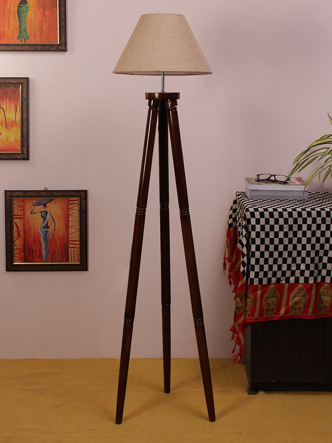 

Devansh Beige & Brown Contemporary Wooden Tripod Lamp
