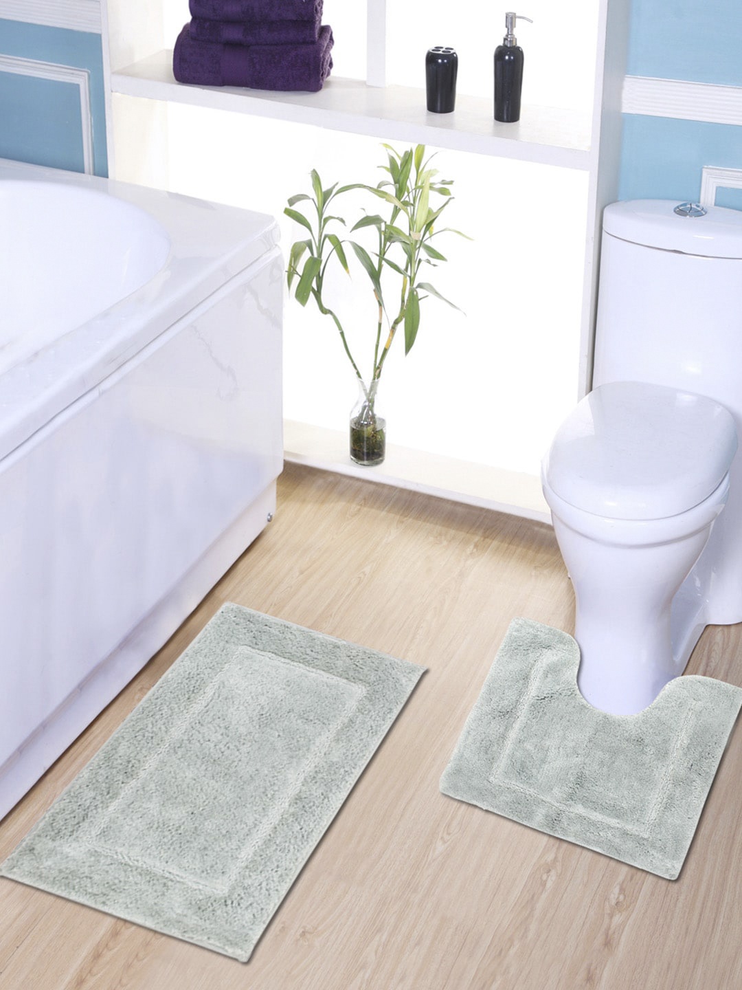 

AVI Living Set Of 2 Green 2300 GSM Anti Microbial Anti-Slip Bath Rug & Contour Toilet Mat