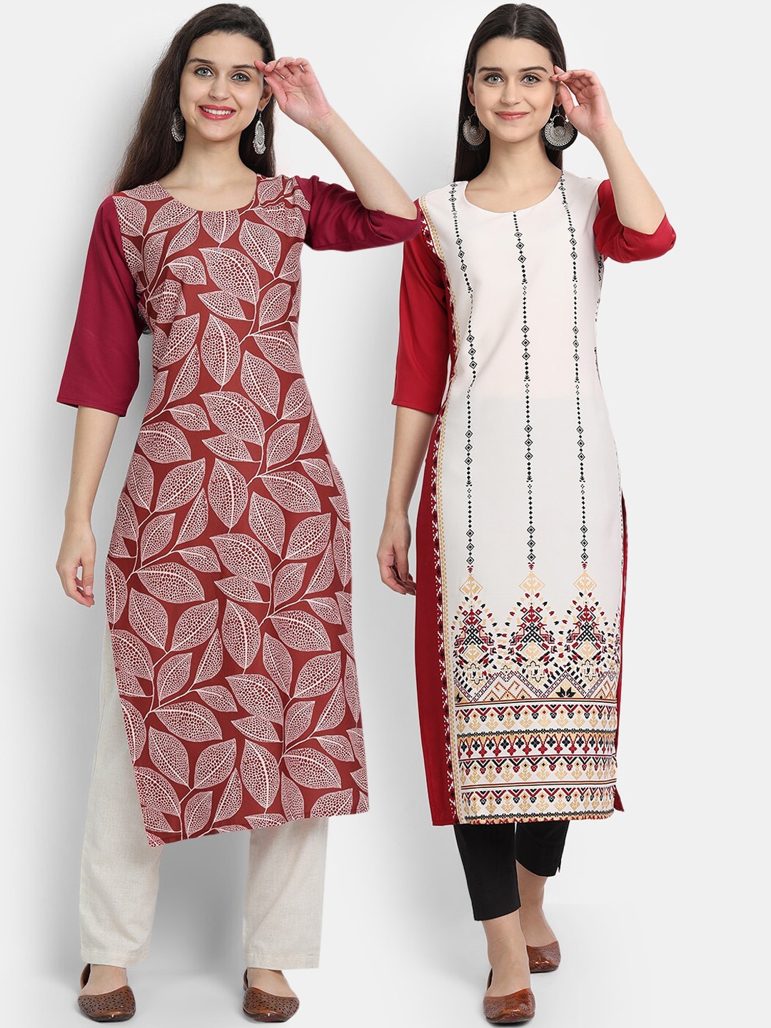 

Ethnic basket Women Pack Of 2 Digitally Printed Crepe Straight Kurta, Red