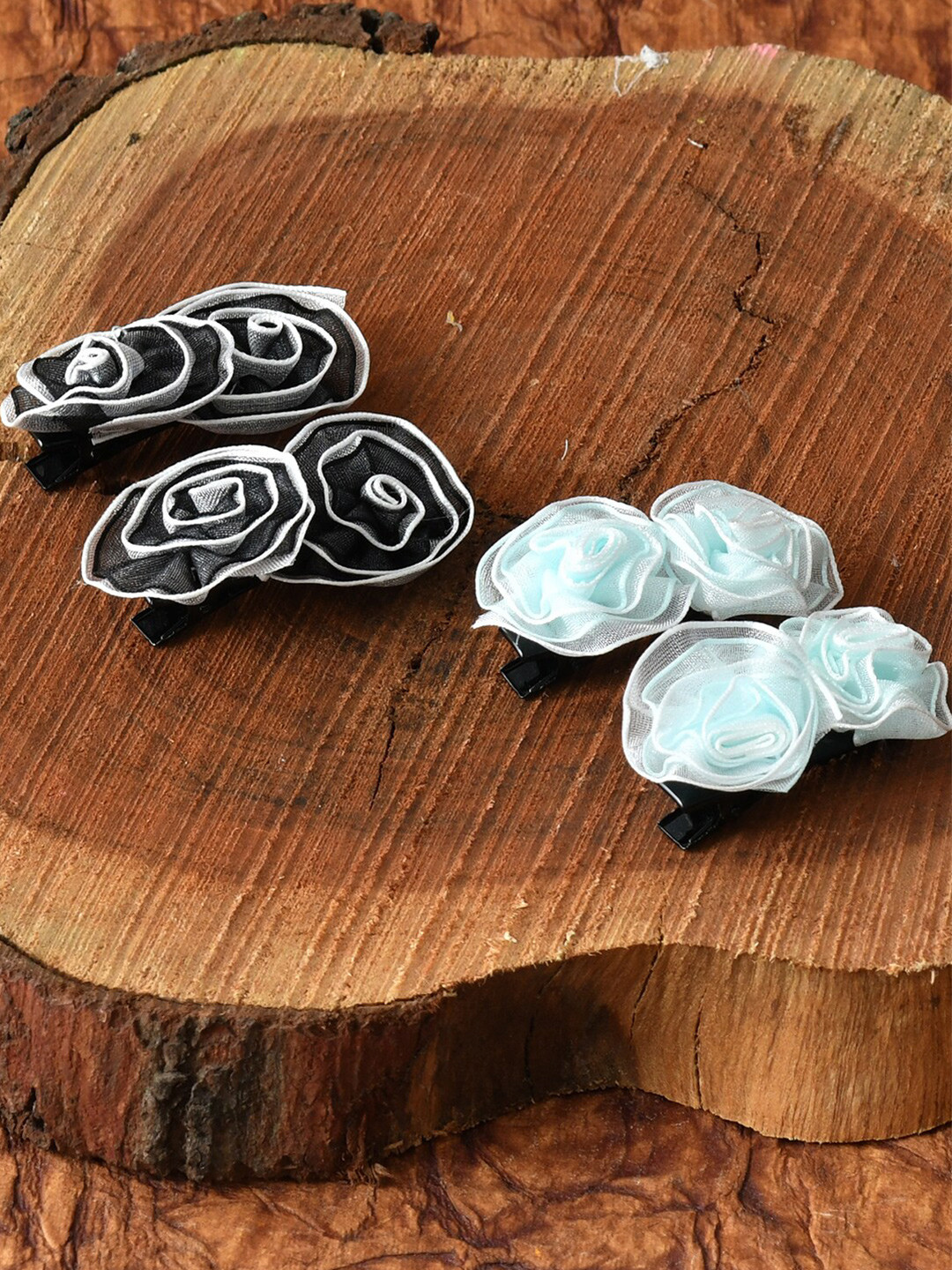 

FUNKRAFTS Girls Turquoise Blue & White Set of 4 Spiral Alligator Hair Clip