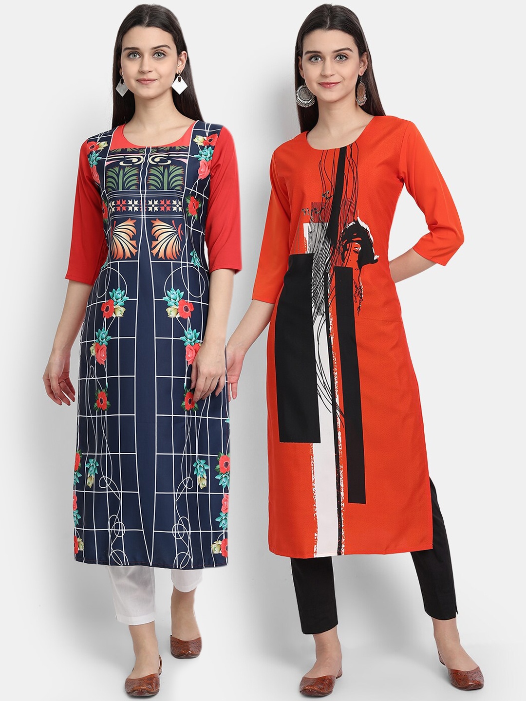 

Ethnic basket Women Multi Geometric Printed Patchwork Crepe Kurta