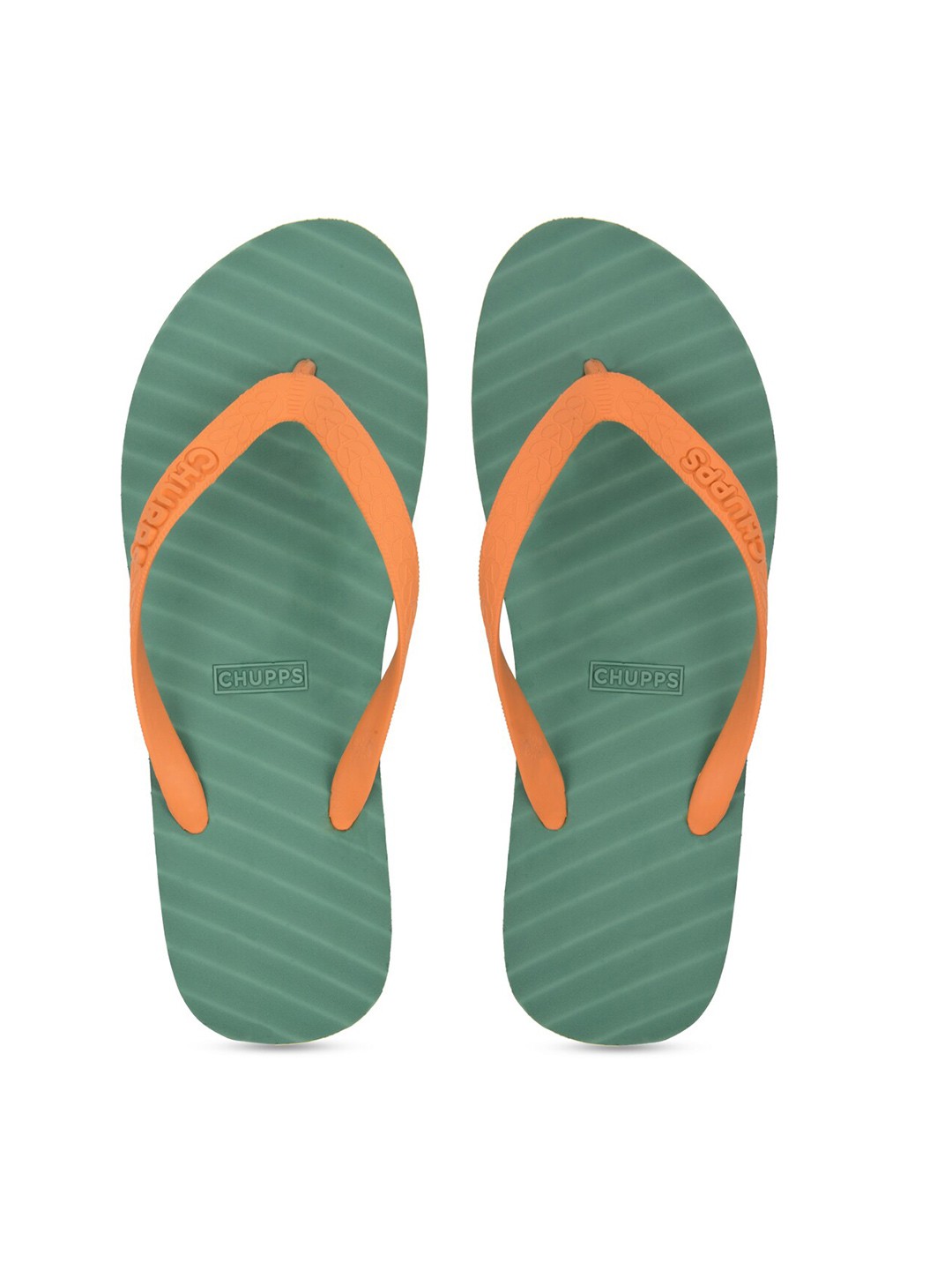 

CHUPPS Unisex Orange & Green Striped Rubber Sustainable Thong Flip-Flops