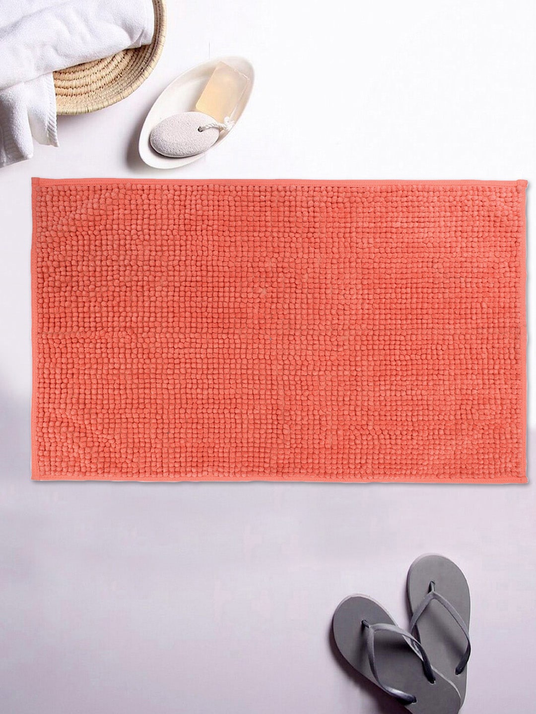 

AVI Living Coral Orange Solid Pure Cotton 1600 GSM Shaggy Bath Rug
