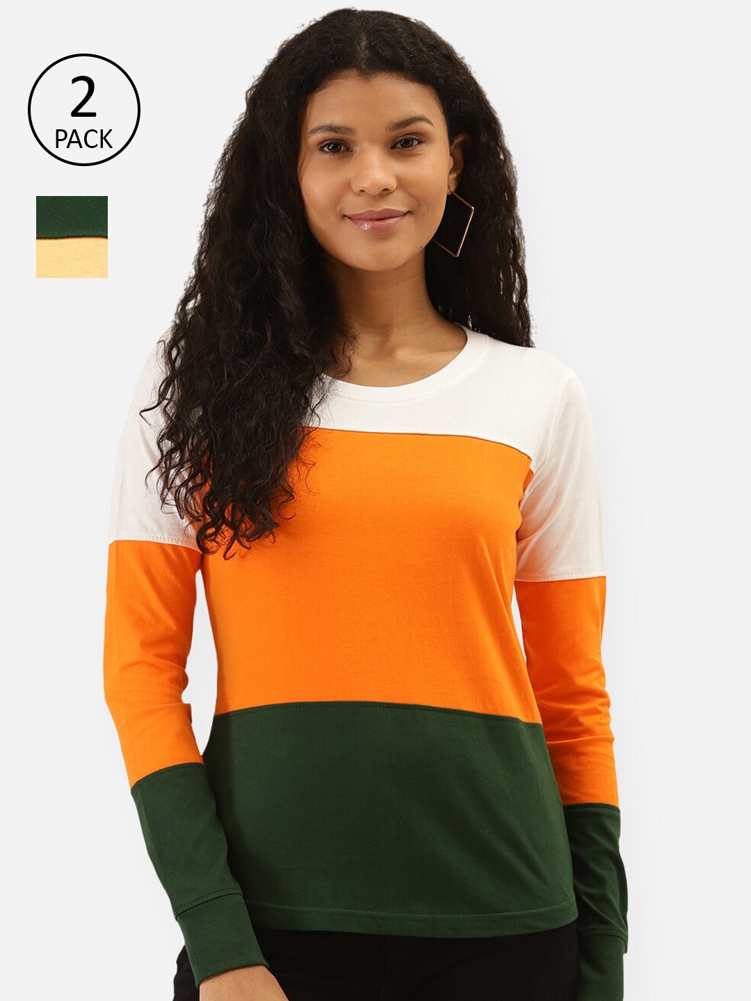 

The Dry State Women Pack Of 2 Colourblocked T-shirt, Orange