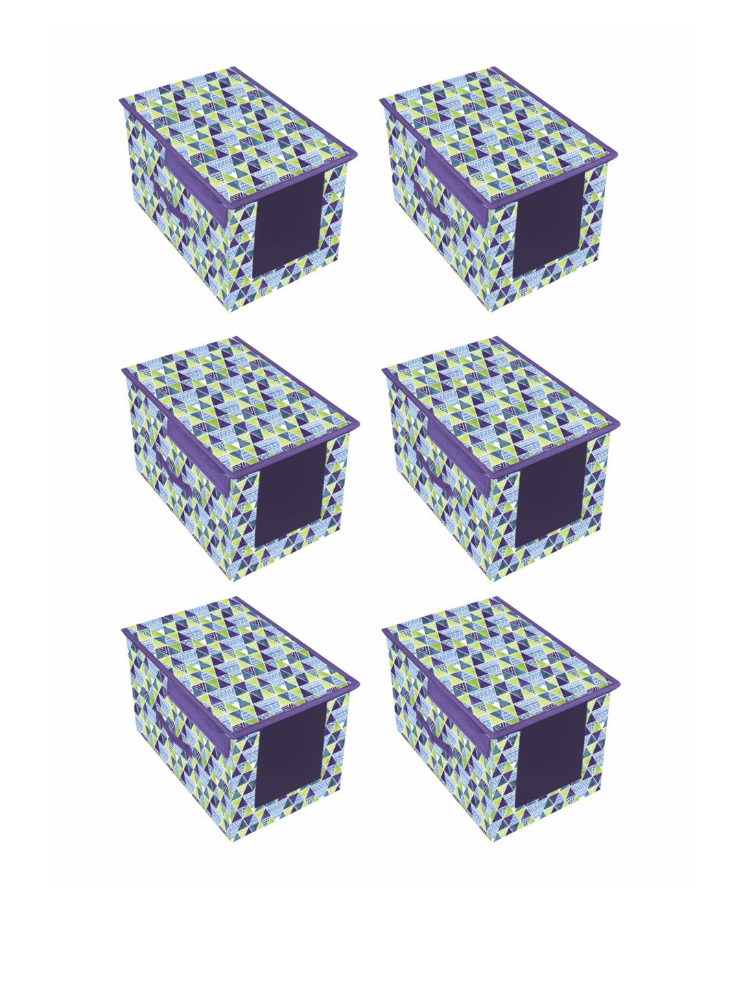 

prettykrafts Set Of 6 Blue & Purple Printed Premium Shirt Stacker Closet Organizer With Lid