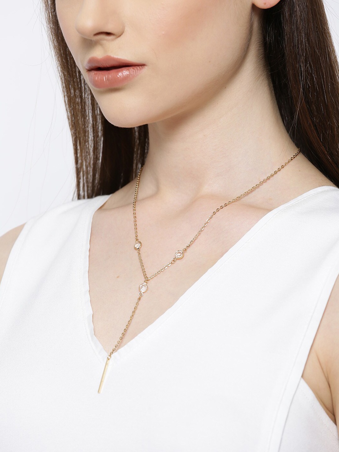 

OOMPH Gold-Toned & White Minimal Lariat Chain