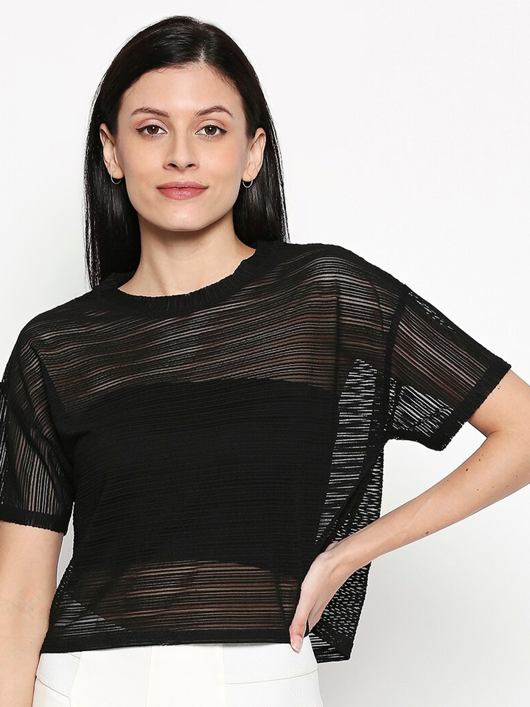 

People Black Regular Self Design Top