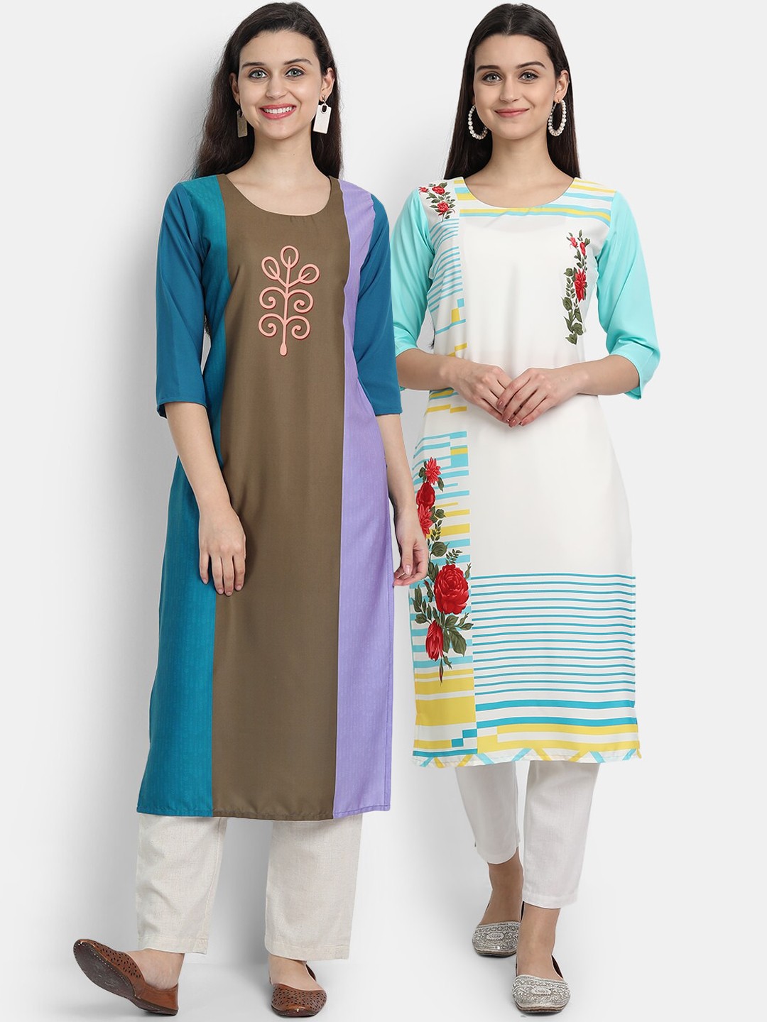 

Ethnic basket Women Multi Floral Printed Thread Work Crepe Kurta