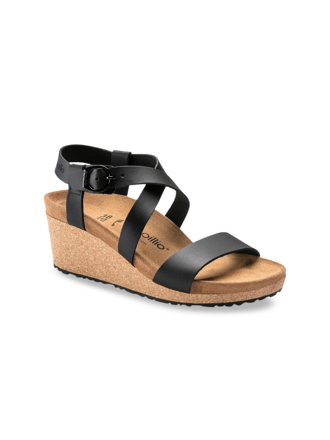 

Birkenstock Women Sibyl Natural Leather Black Narrow Width Heels