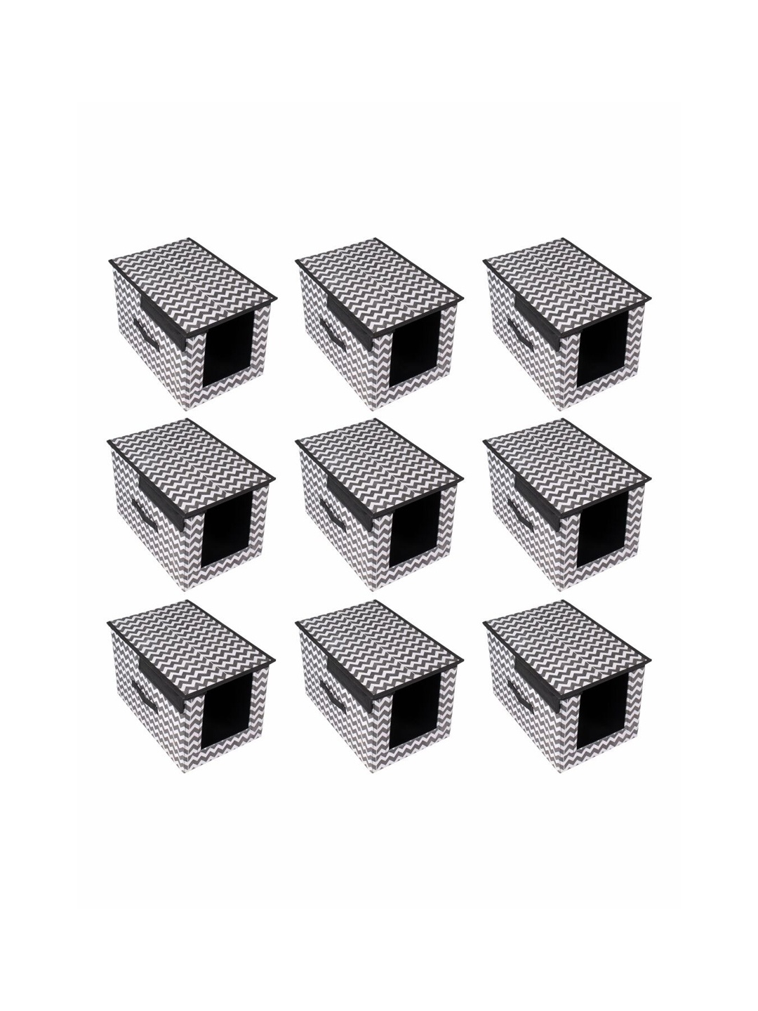 

prettykrafts Set Of 9 Black & White Printed Shirt Stacker Organiser With Lid