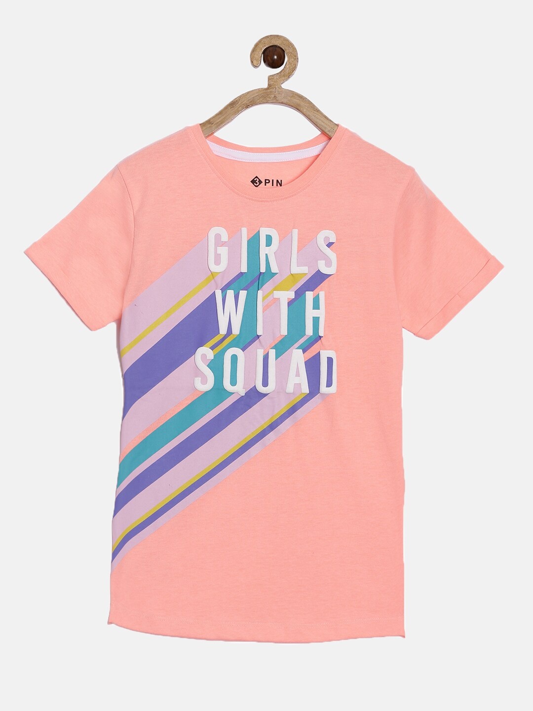 

3PIN Girls Pink Typography Printed Cotton Pure Cotton T-shirt