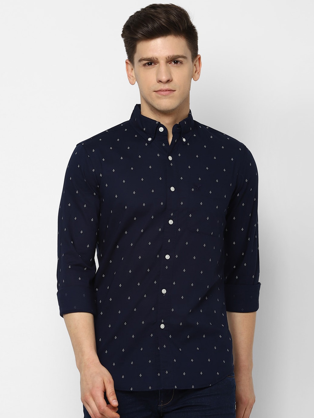 

AMERICAN EAGLE OUTFITTERS Men Navy Blue Slim Fit Printed Cotton Casual Shirt