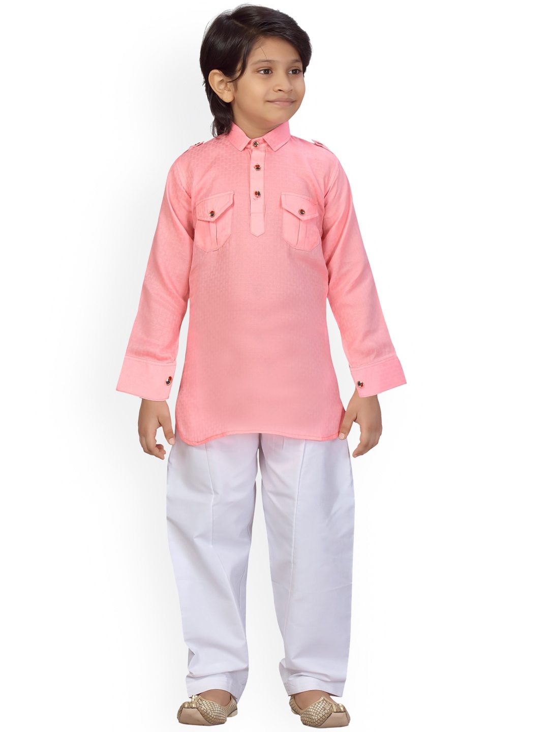 

LITTLE MAFIA BY Aarika Boys Pink Pure Cotton Kurta with Pyjamas