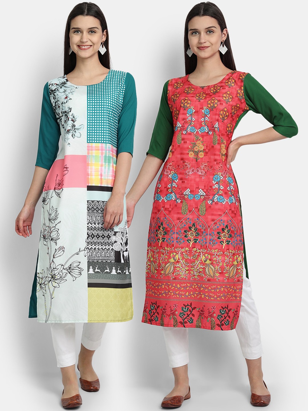

Ethnic basket Women Multi Floral Printed Thread Work Crepe Kurta
