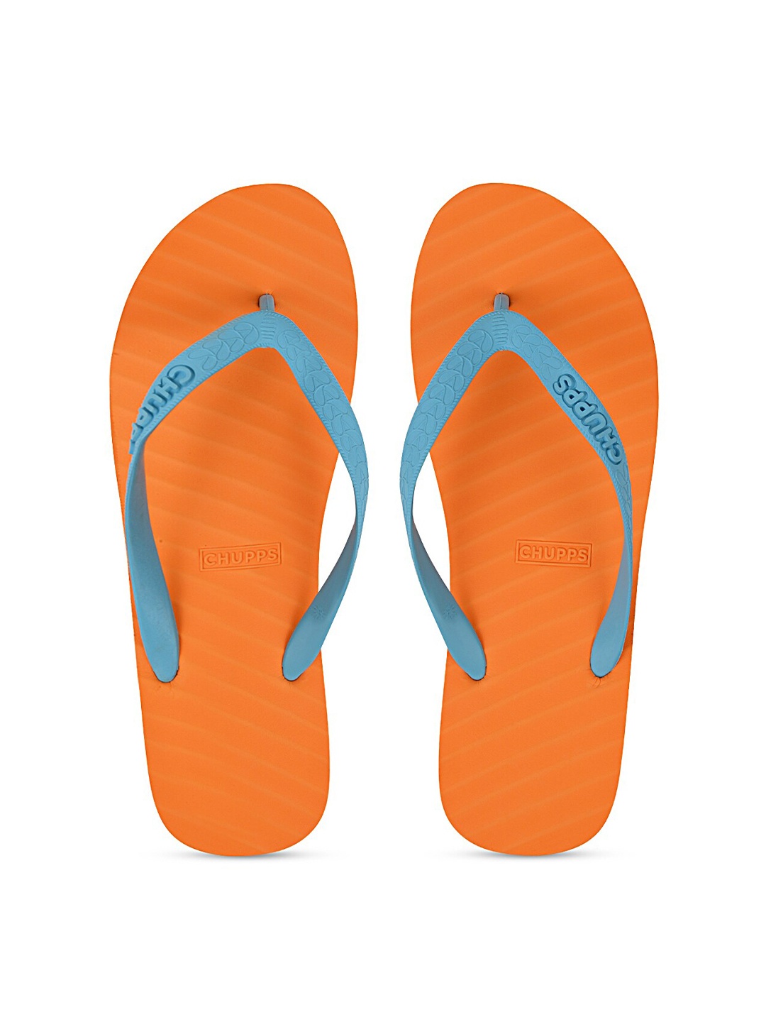 

CHUPPS Unisex Orange & Turquoise Blue Striped Rubber Sustainable Thong Flip-Flops