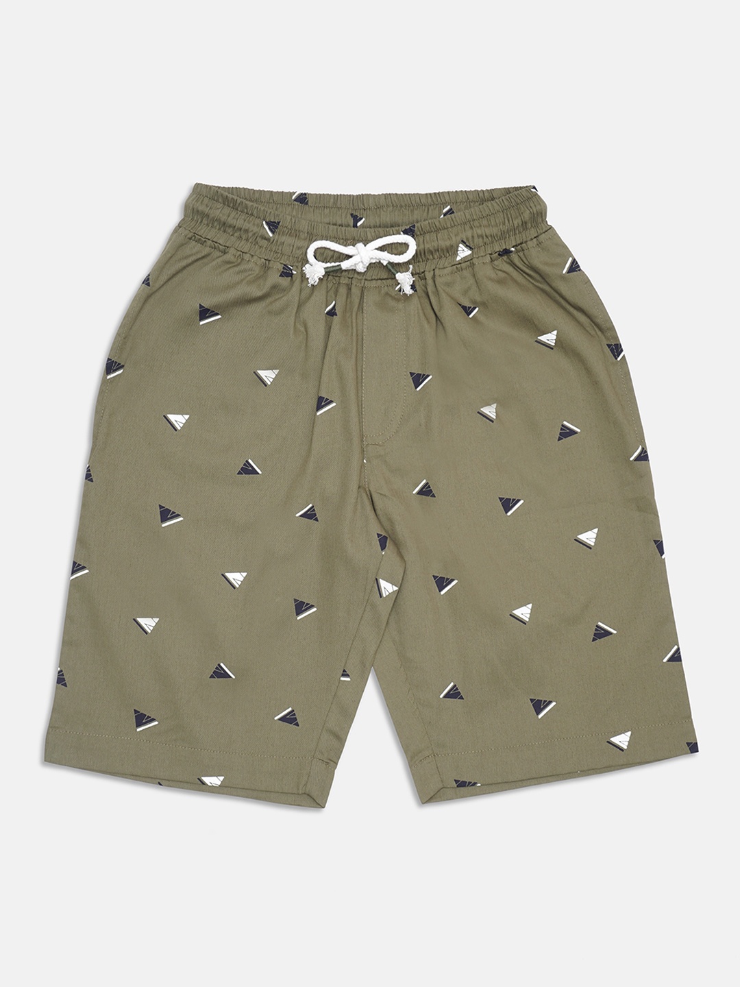 

Lil Tomatoes Boys Olive Green Printed Mid-Rise Regular Shorts with Free Gift