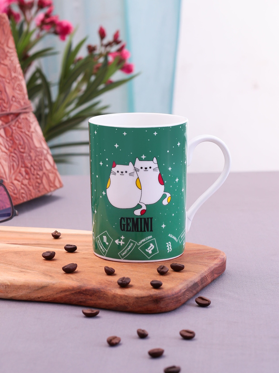 

CLAY CRAFT Green & White Zodiac Printed Ceramic Glossy Mug 350 ml