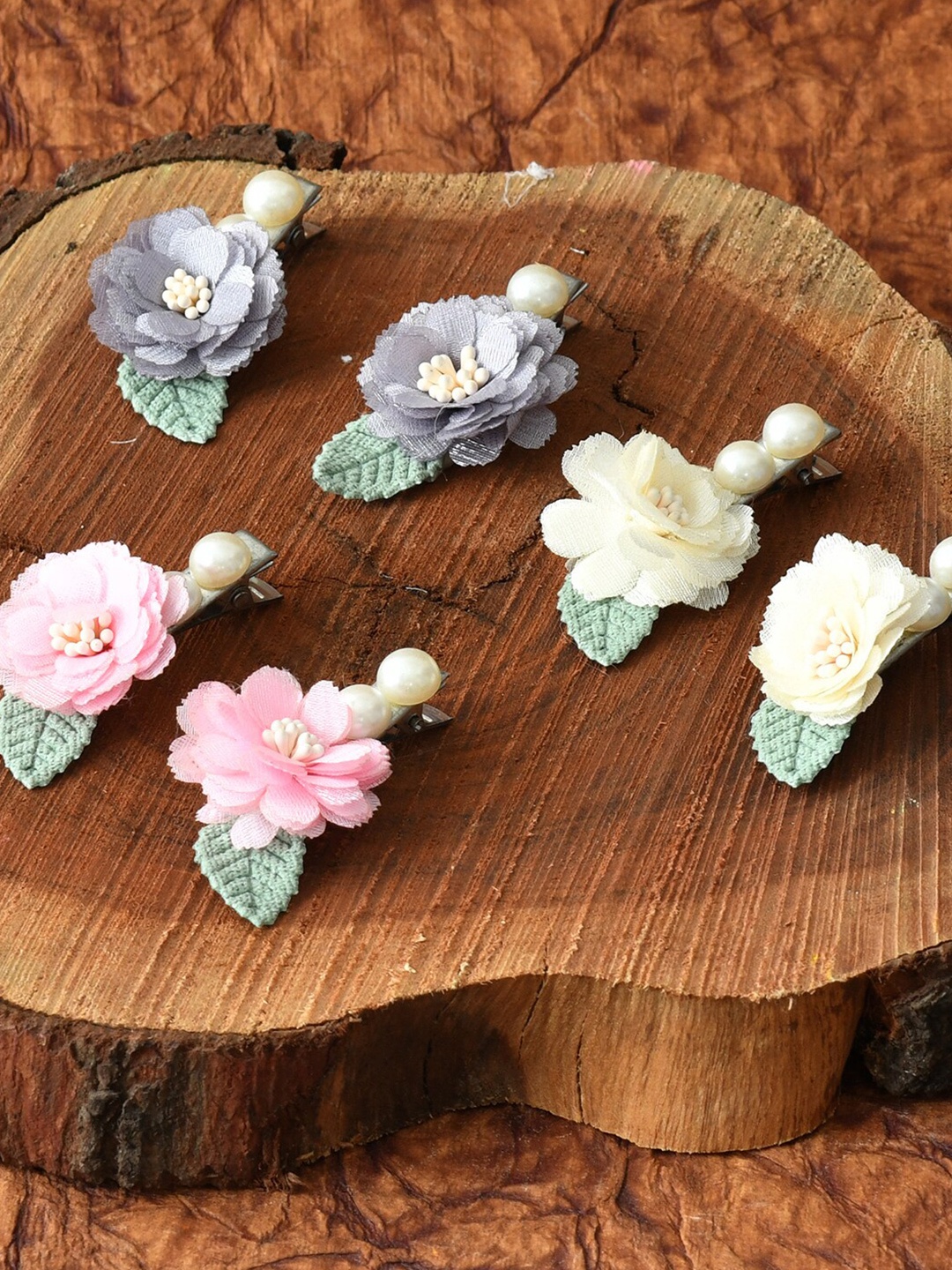 

FUNKRAFTS Girls Set of 6 White & Pink Beaded Alligator Hair Clip