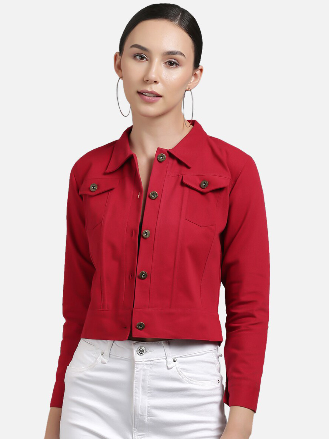 

FurryFlair Women Red Crop Tailored Jacket