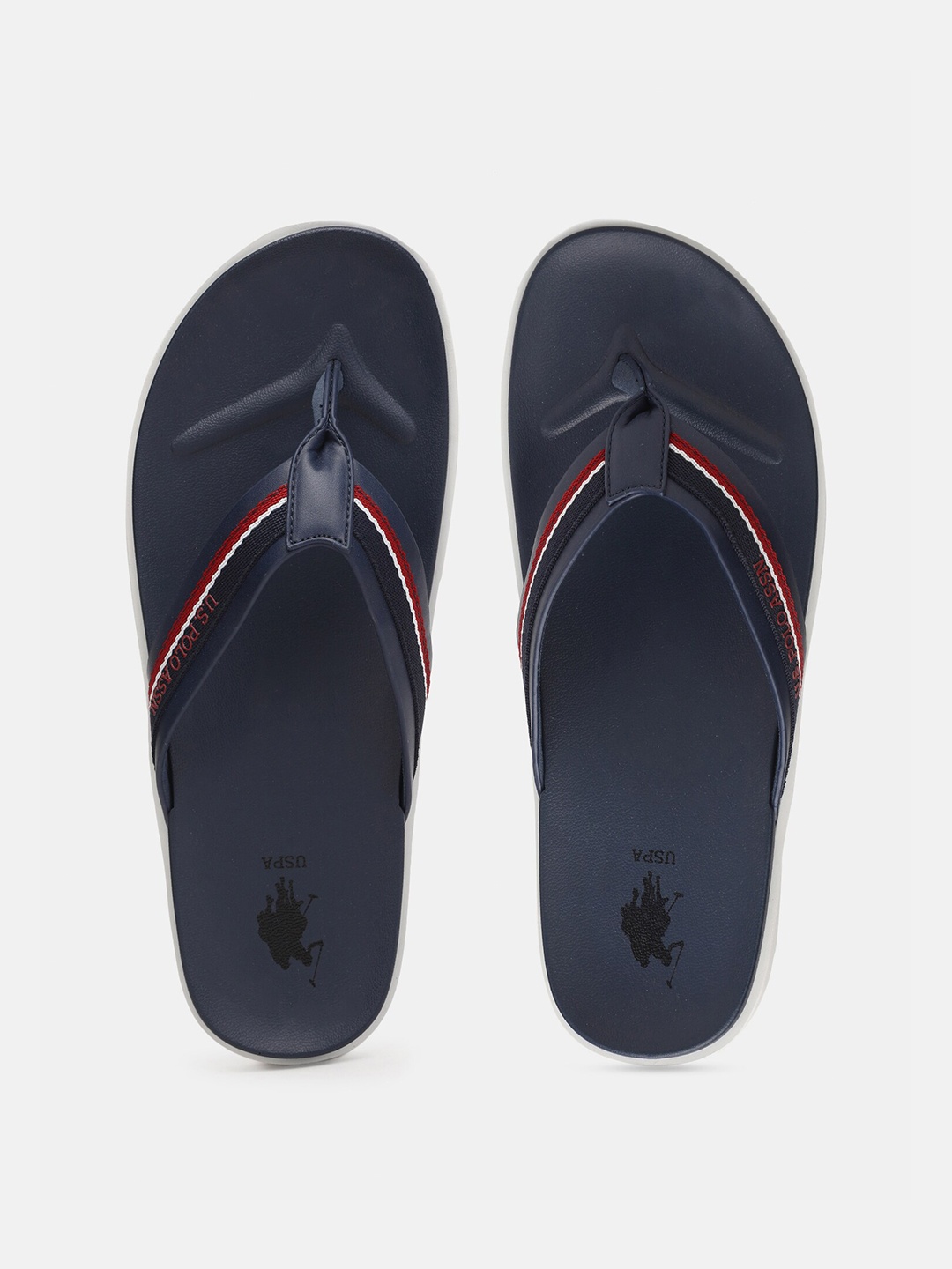 

U S Polo Assn Men Navy Blue & Red Striped Thong Flip-Flops