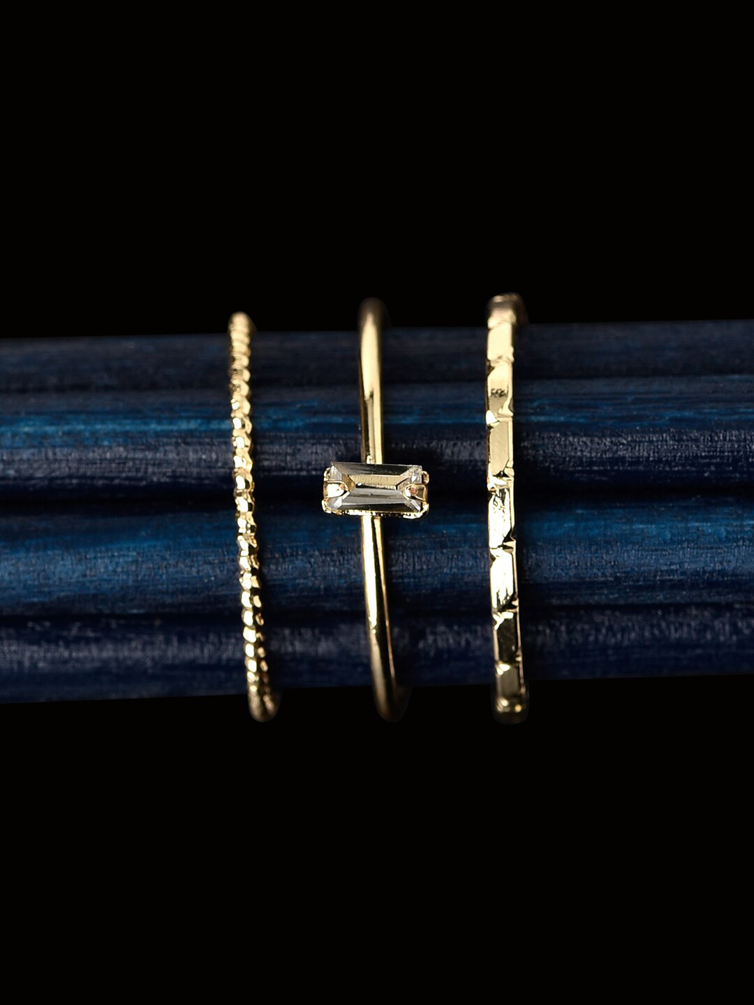 

Accessorize London Women Pack of 3 Crystal Stacking Ring, Gold