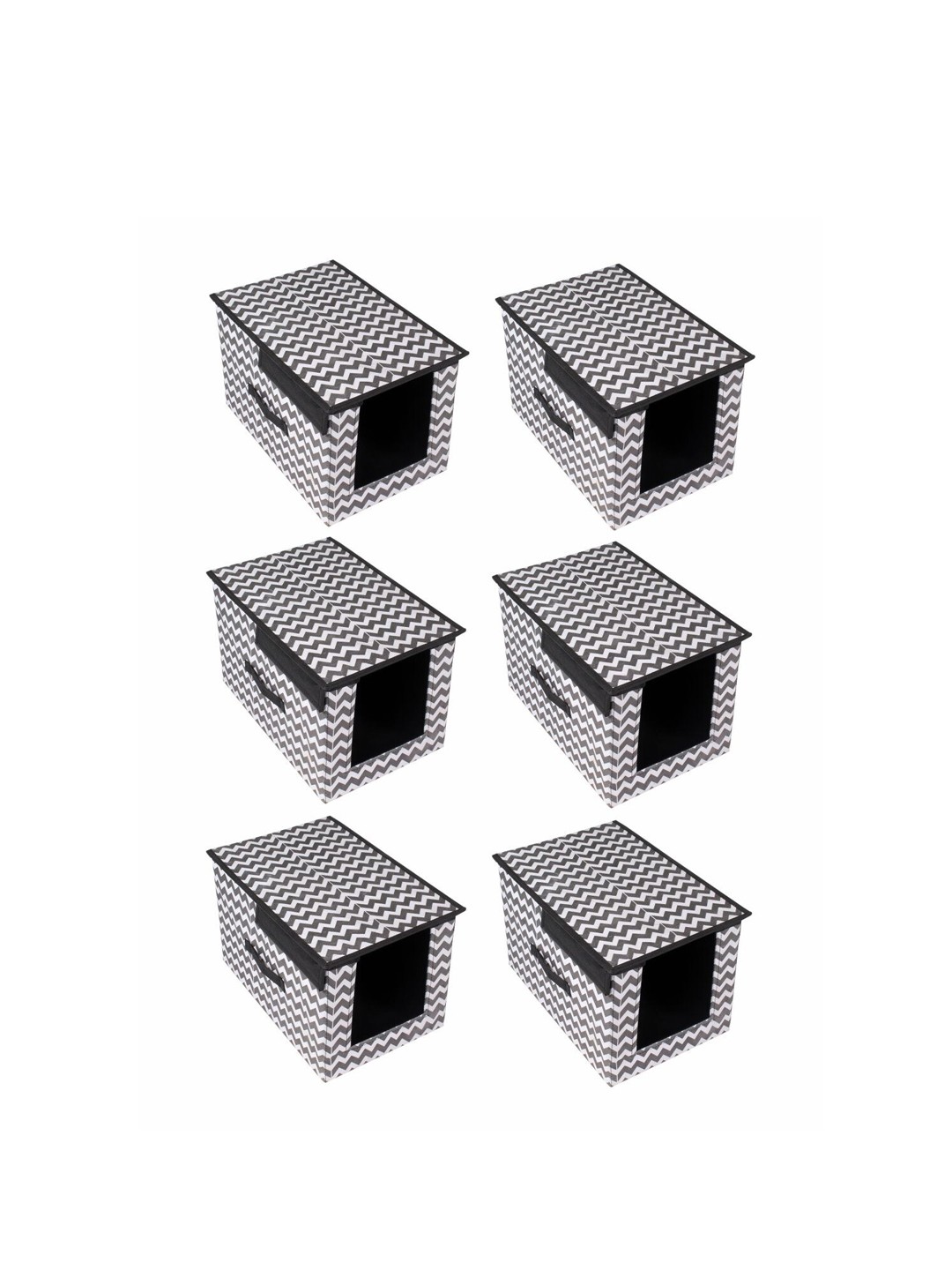

prettykrafts Set Of 6 White & Black Printed Shirt Stacker Closet Organizer With Lid