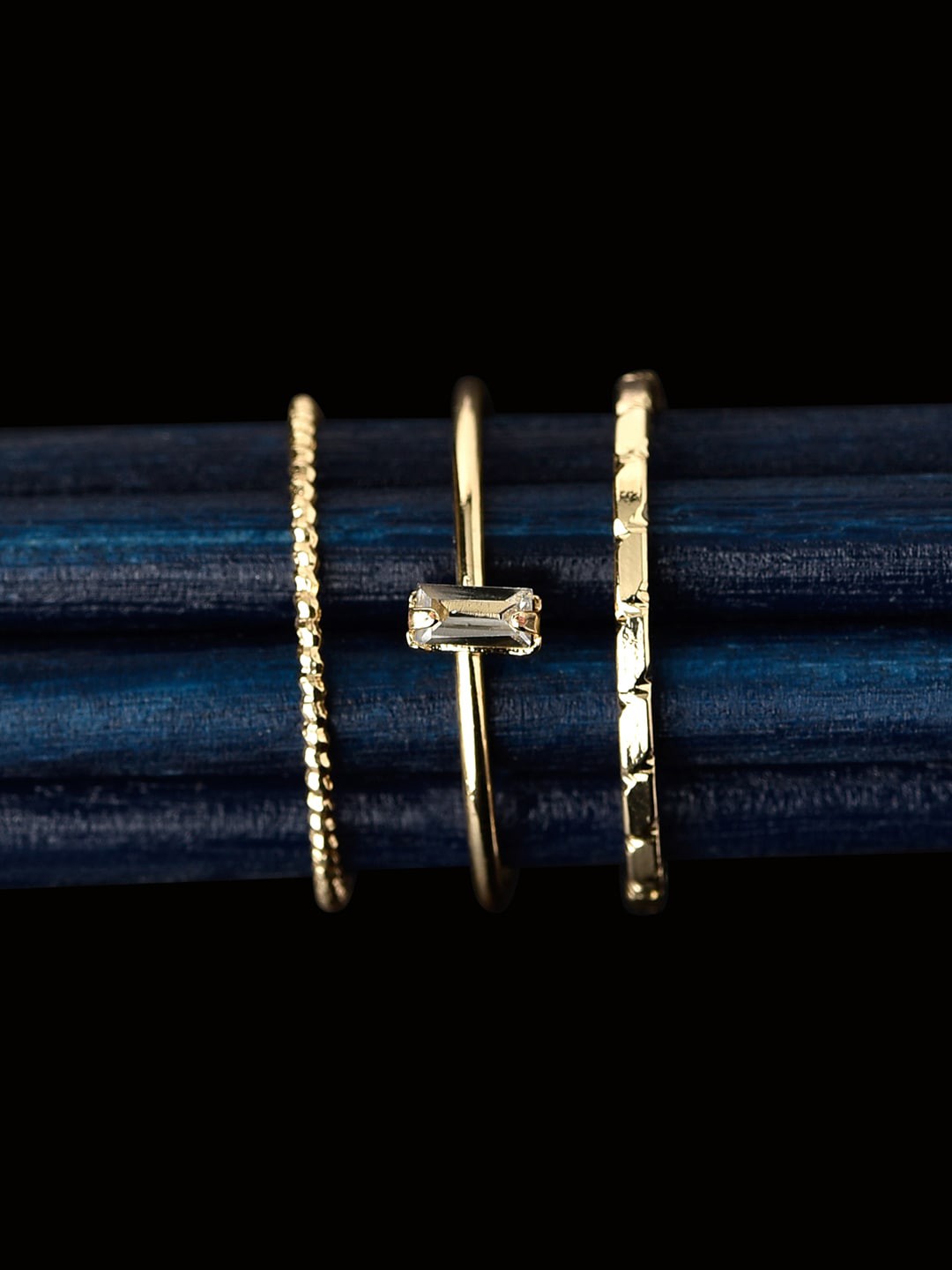 

Accessorize London Women Pack of 3 Crystal Stacking Ring, Gold