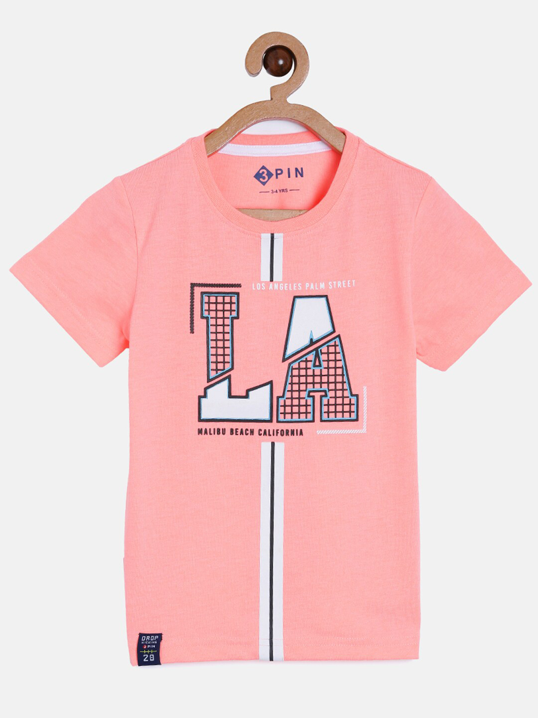 

3PIN Boys Pink Black Typography Printed Cotton Pure Cotton T-shirt