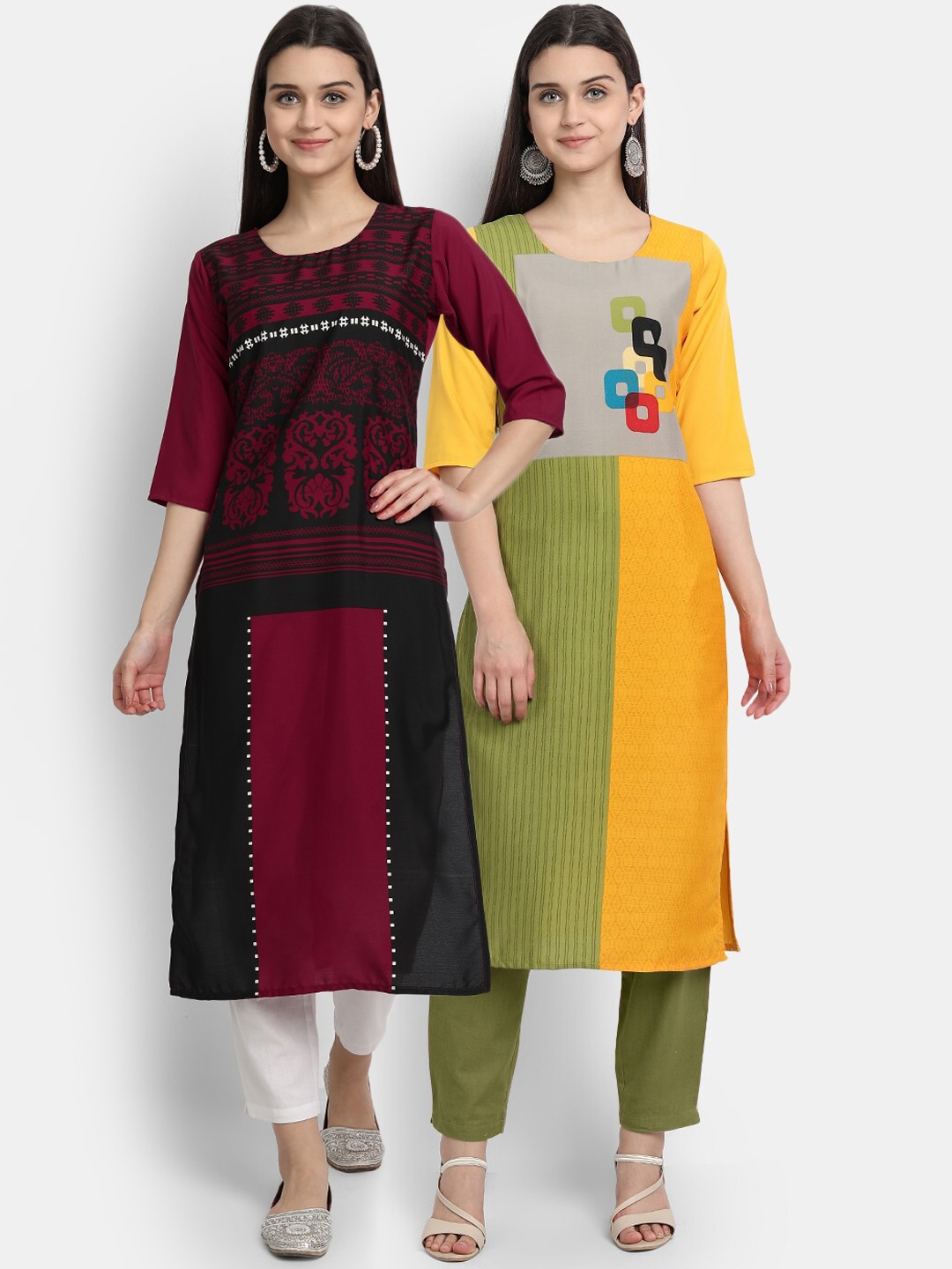 

Ethnic basket Pack of 2 Women Printed Crepe Kurta, Multi