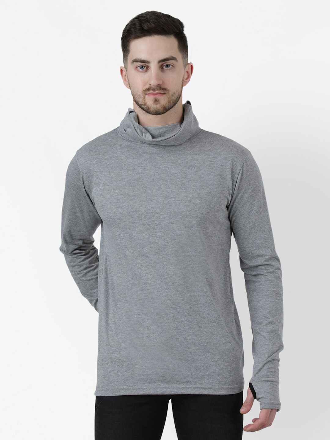 

PAUSE SPORT Men Grey Cowl Neck T-shirt