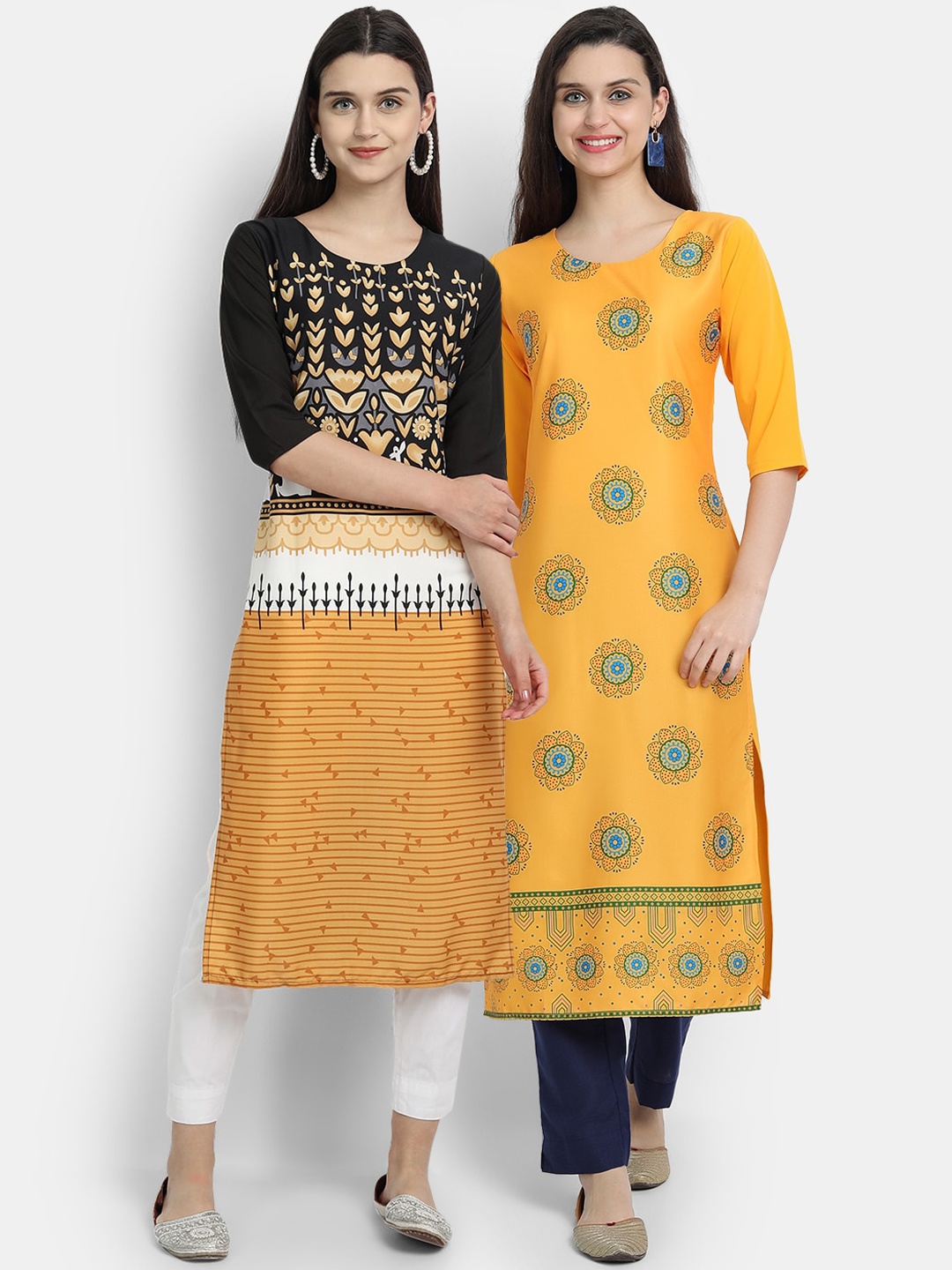 

Ethnic basket Women Set of 2 Multi Ethnic Motifs Printed Crepe Kurtas