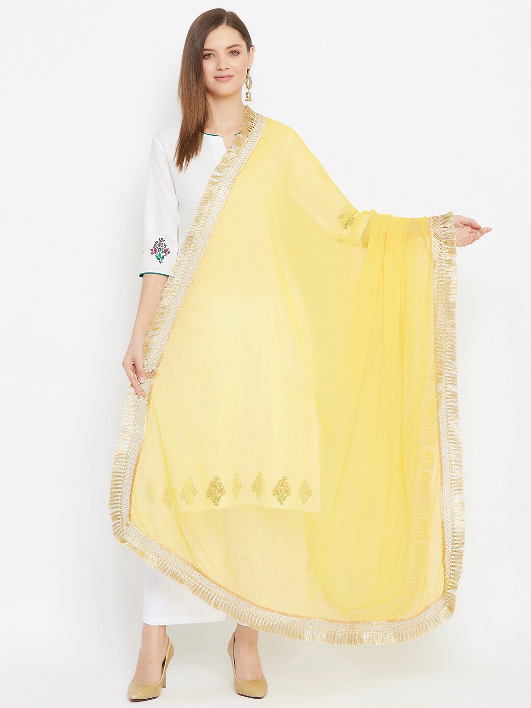 

Bitterlime Women Yellow & Gold-Toned Dupatta