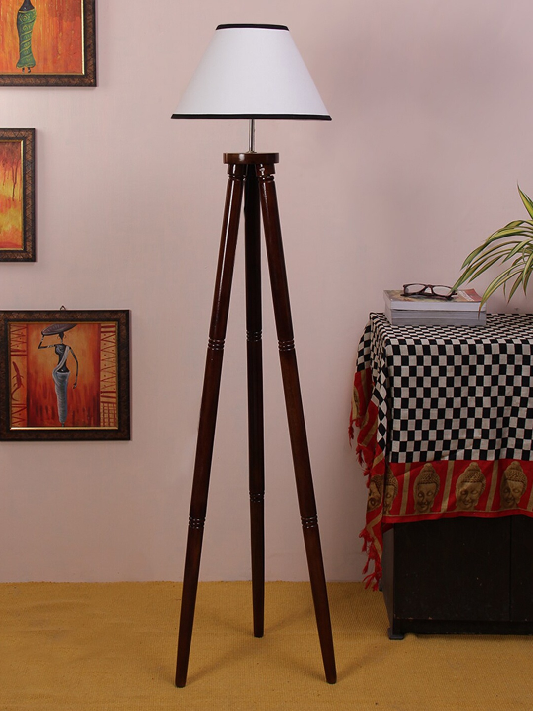 

Devansh White & Brown Traditional Wooden Tripod Lamp