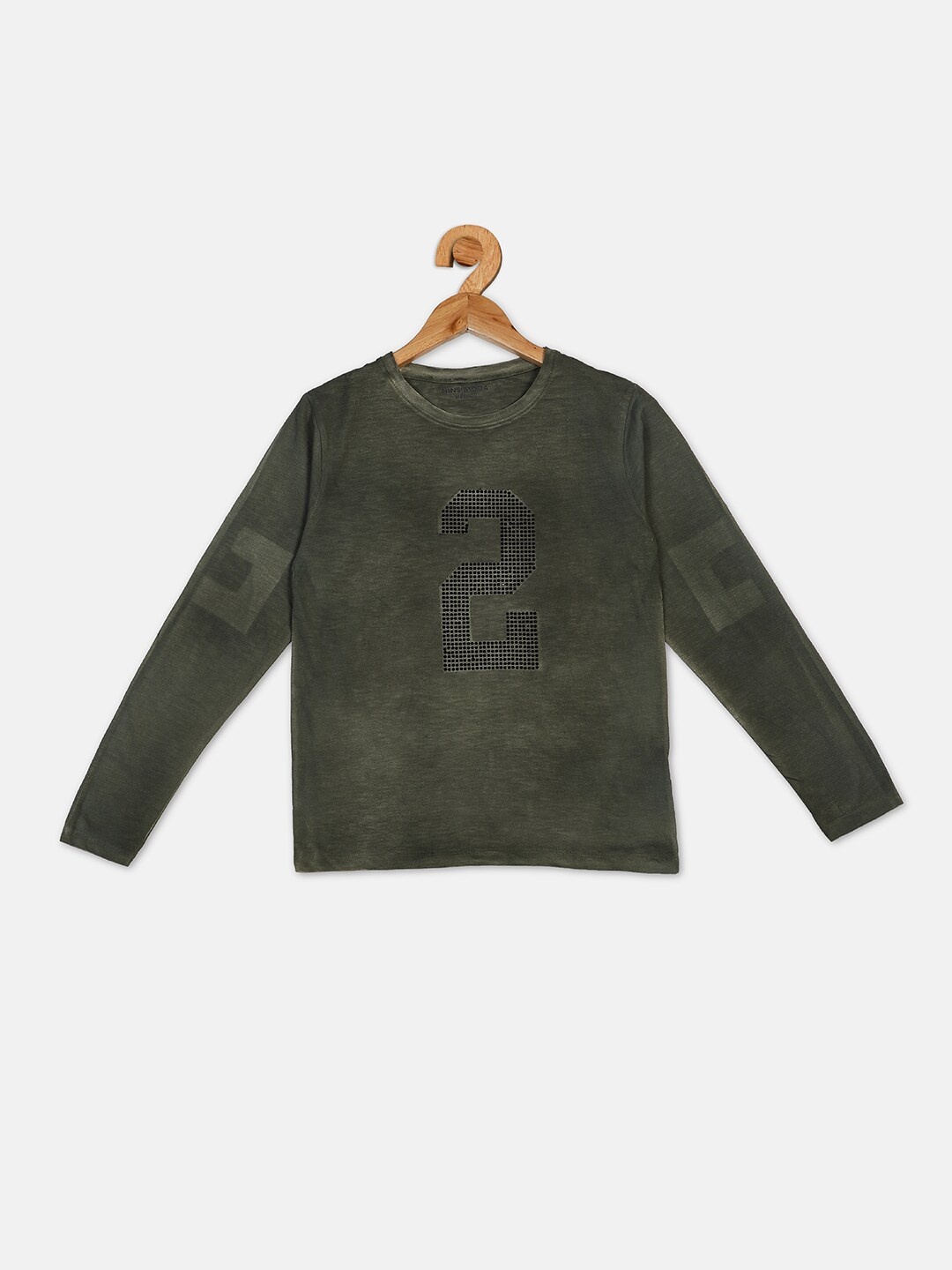 

Nins Moda Girls Olive Typography Printed T-shirt