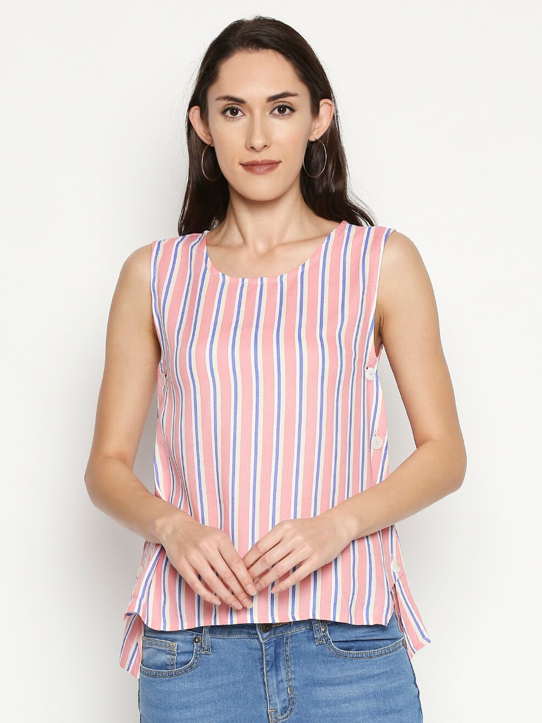 

People Pink & White Striped Regular Top